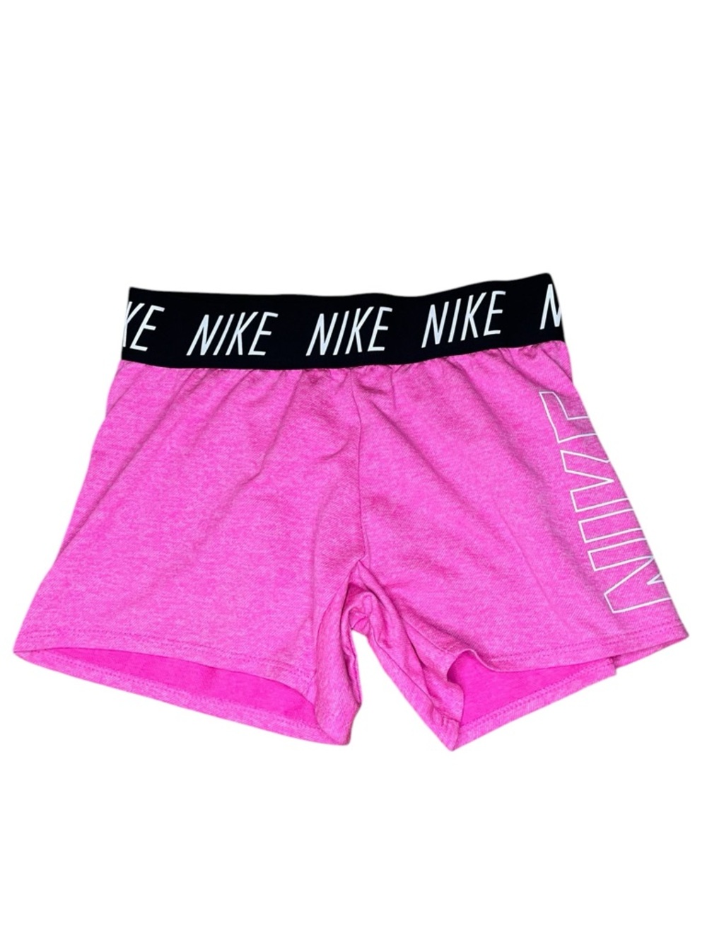 Nike Pink Dri Fit Athletic Shorts with Black Logo Waistband-Girls Medium